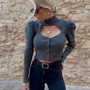ZARA NWT Blogger Favorite CUT OUT Ribbed KNIT SWEATER Sz S